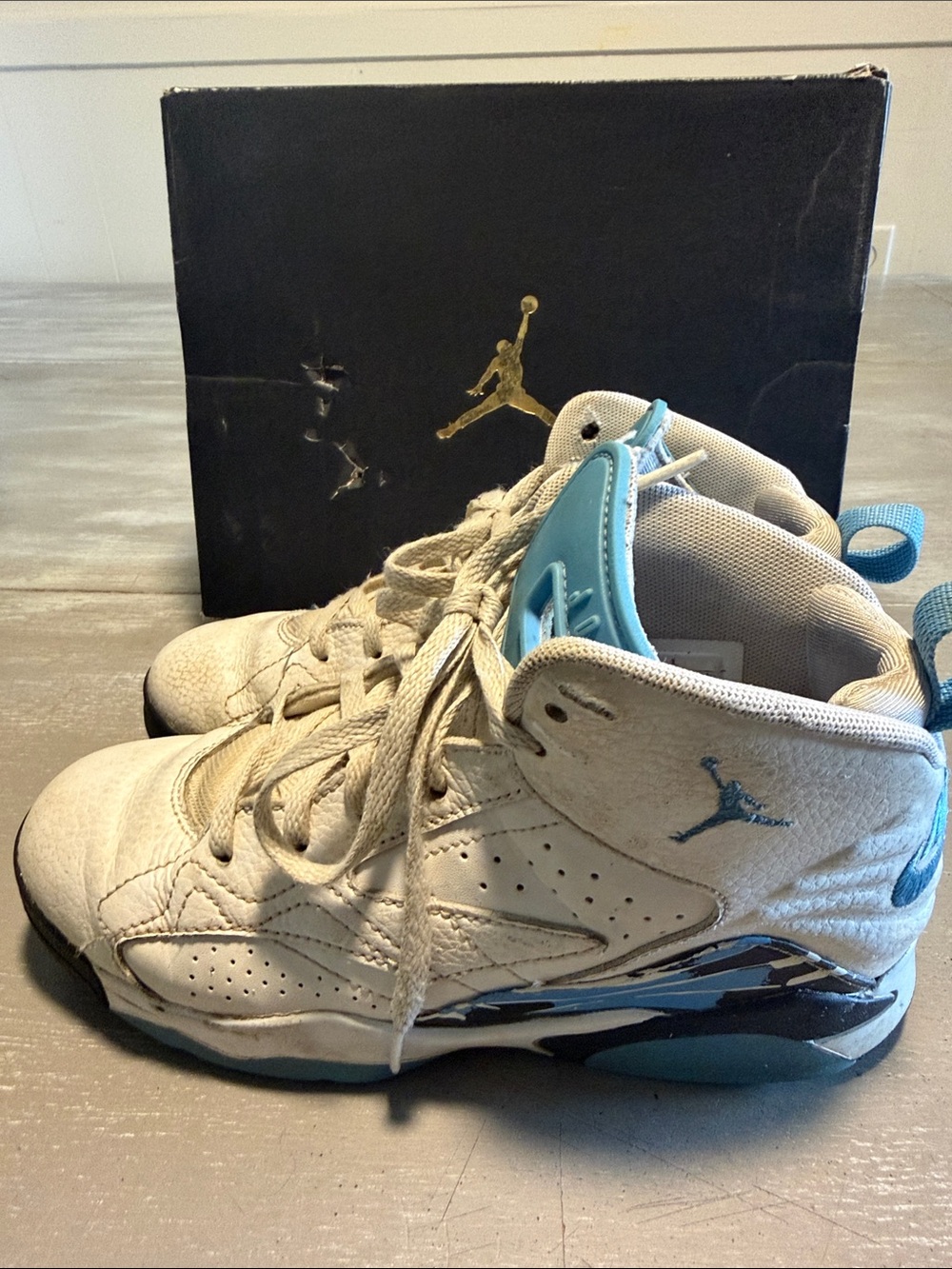 Jordan Kids High-Top Basketball Sneakers in White and Light Blue
